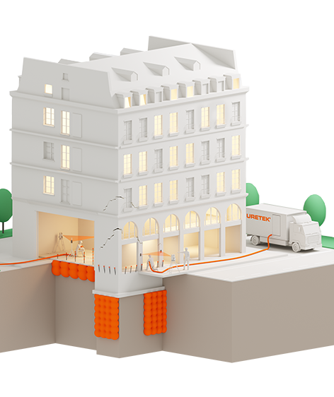 3D Bild der Durchführung von Gebäude- und Bodenplattenstabilisierung 3D Bild der Durchführung von Gebäude- und Bodenplattenstabilisierung